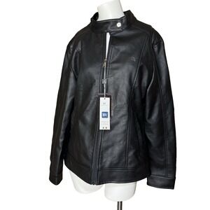 Women's Black Leather Zip-Front Jacket with Stand Collar